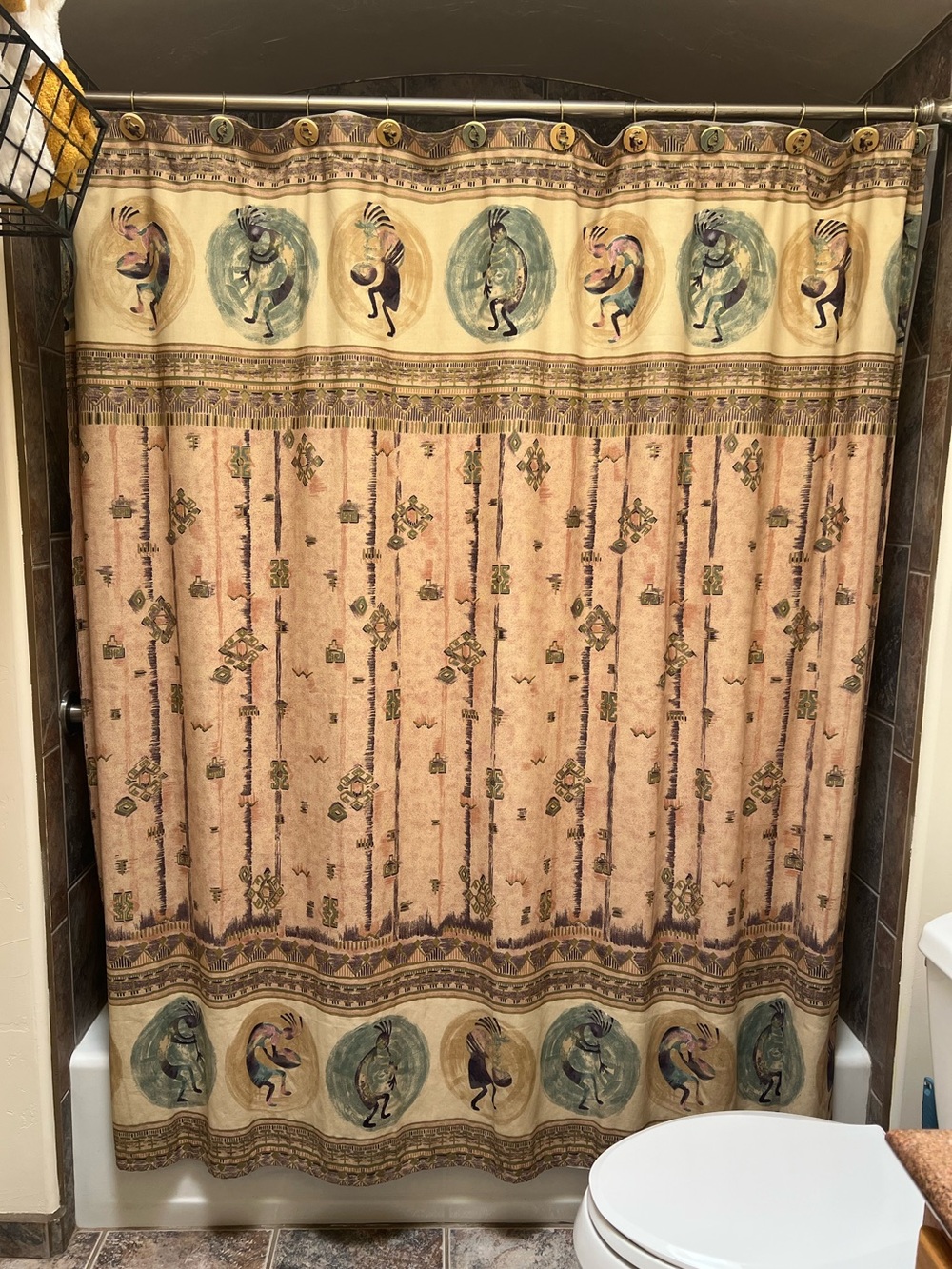 Kokopelli Vohann Southwest Western Shower Curtain and Hooks 72x72
